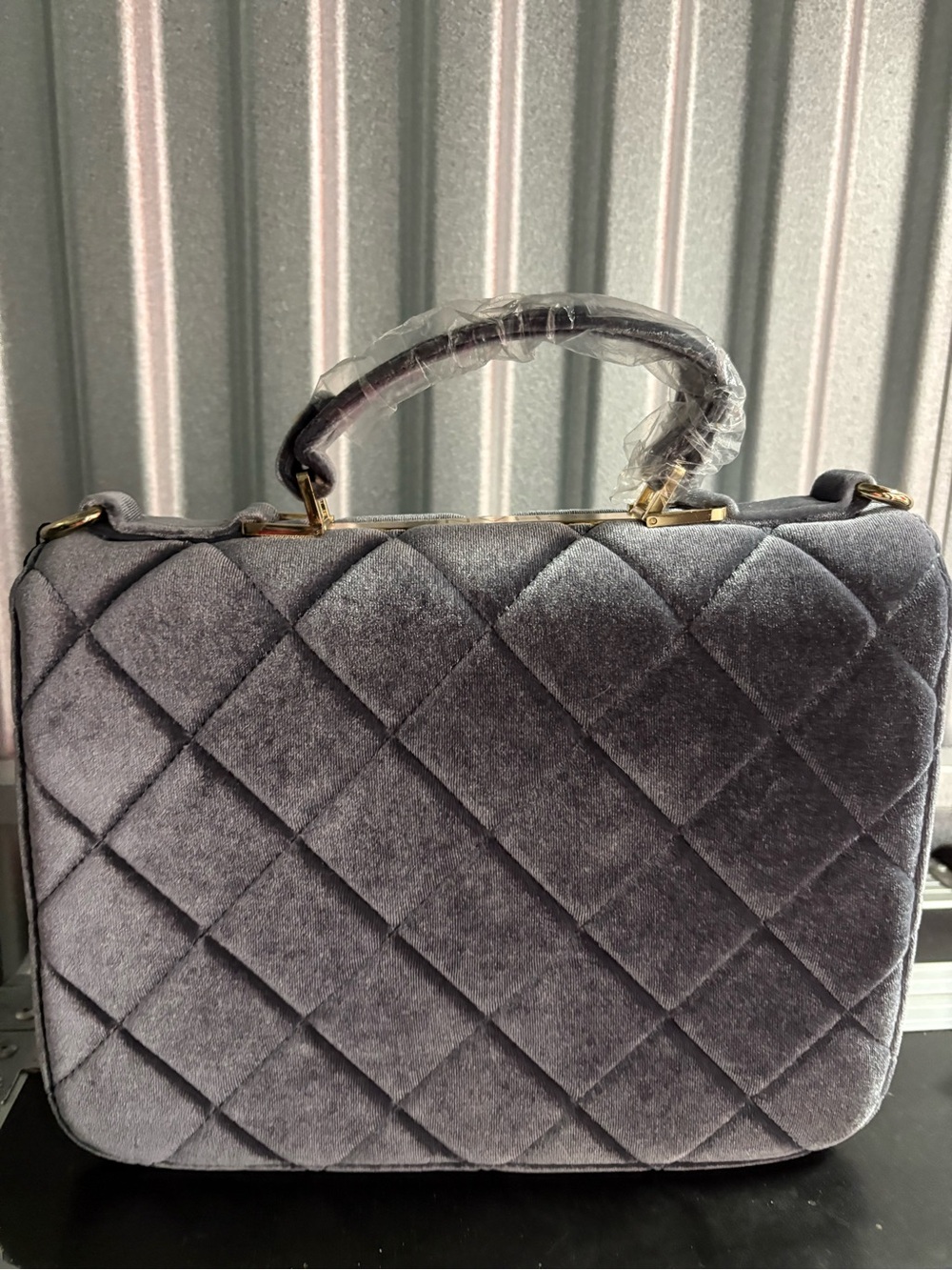 Source Unknown Quilted Velvet Top-Handle Bag in Charcoal